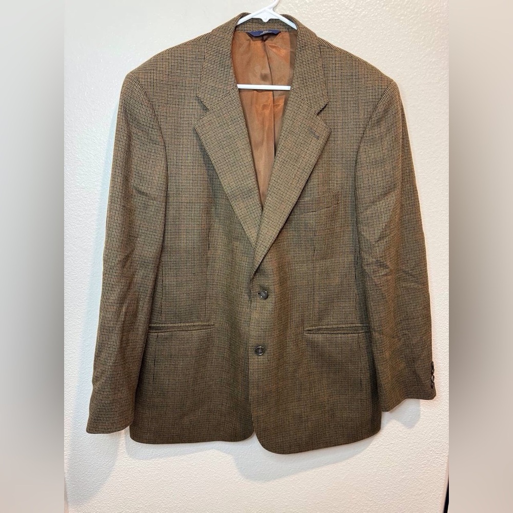 Brooks Brothers 346 Wool Brown Plaid Houndstooth Blazer Coat Jacket Size 43 R‎